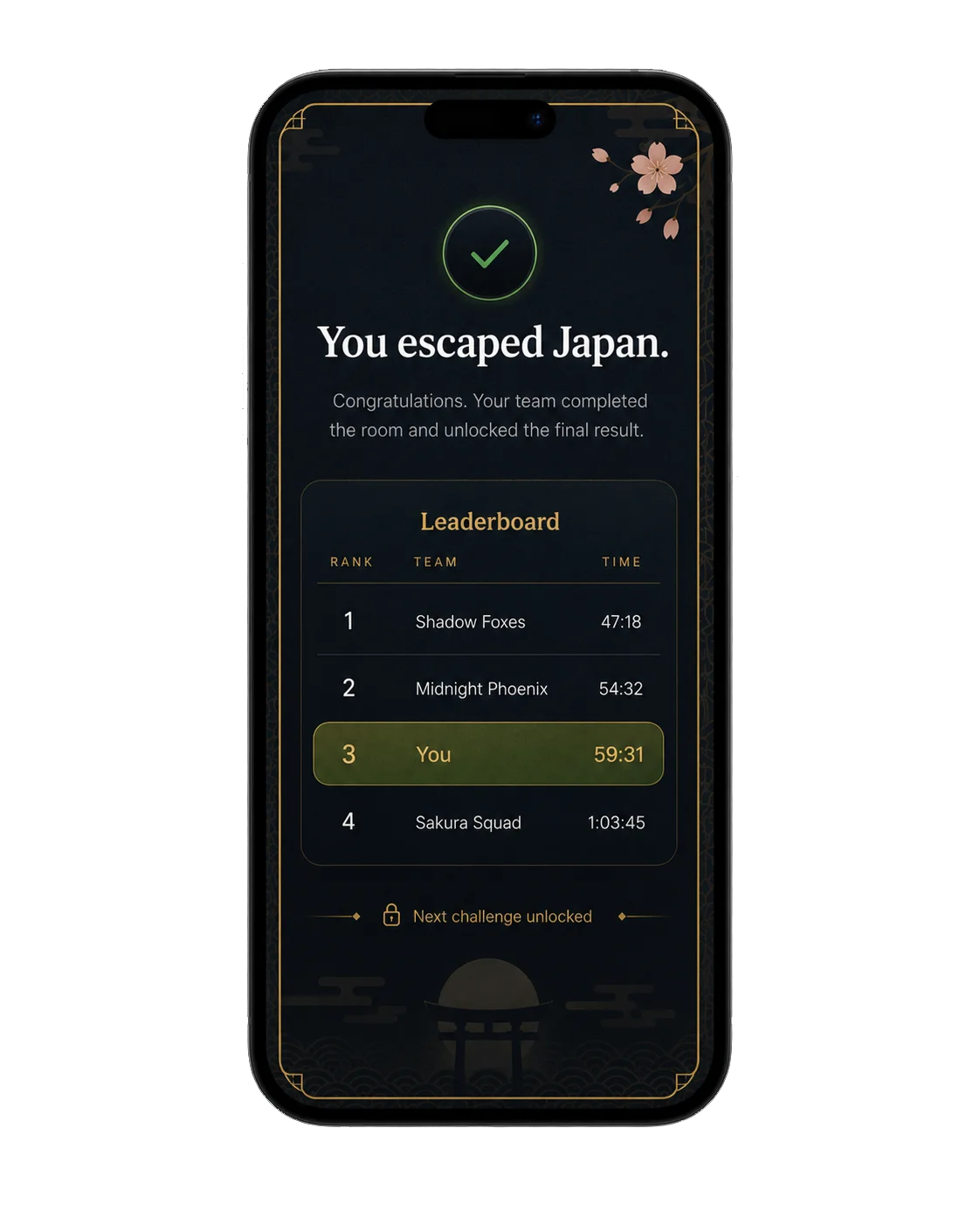 You escaped success screen with leaderboard